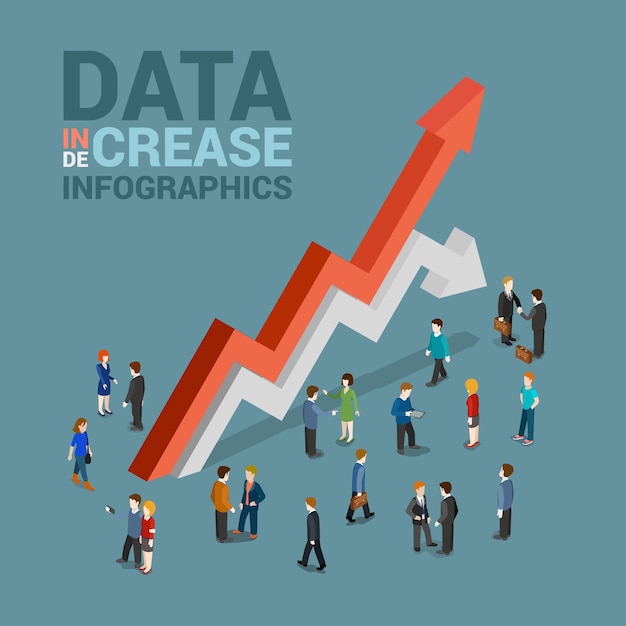 Vector gratuito aumento de datos 3 disminuir concepto de plantilla de infografía plana 3d web