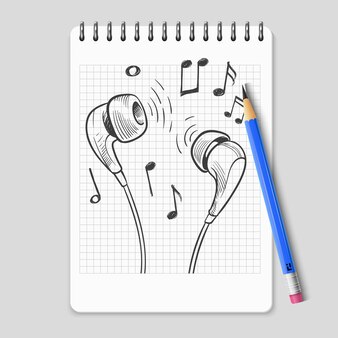 pic Lapiz Como Dibujar Notas Musicales auriculares dibujados a mano y notas