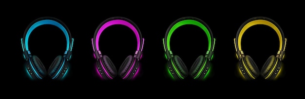 Vector gratuito auriculares de neón para escuchar música dj auriculares de audio