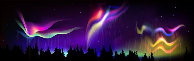 Aurora boreal en el cielo nocturno sobre el bosque