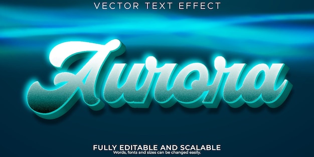 Vector gratuito aurora luces efecto de texto neón editable y estilo de fuente brillante