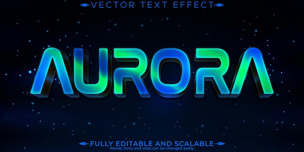 Aurora luces efecto de texto neón editable y estilo de fuente brillante