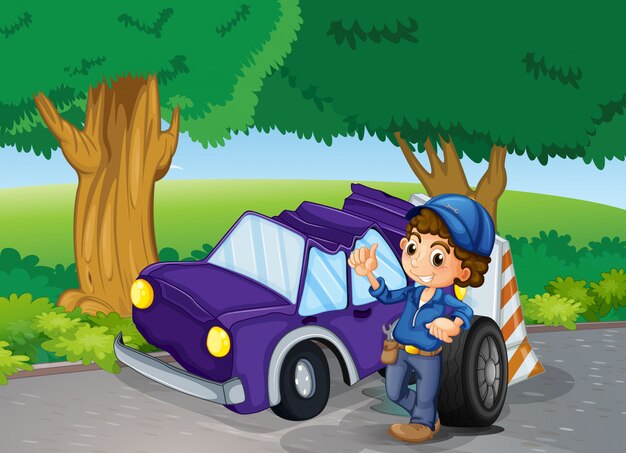 Un auto se estrelló cerca de los grandes árboles.