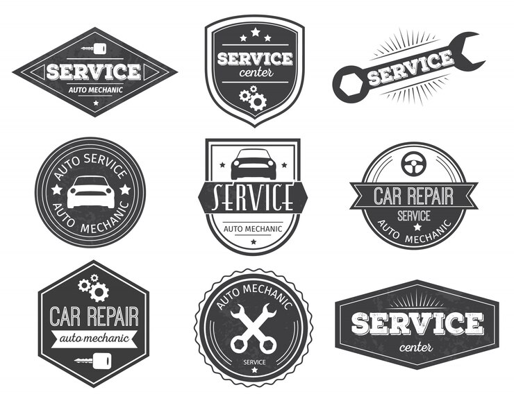 Vector gratuito auto service black emblems