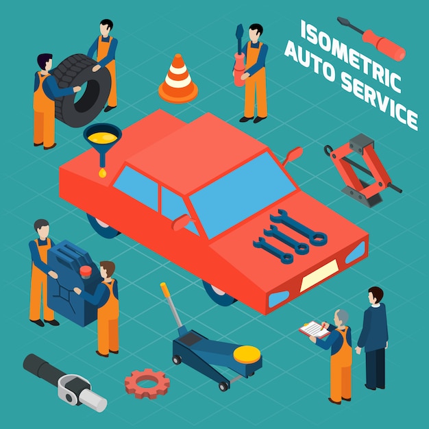 Auto Service Isometric Icons Set