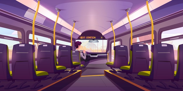 Vector gratuito autobús escolar con conductor interior de transporte vacío
