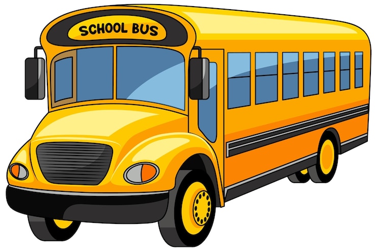 Vector gratuito autobús escolar de dibujos animados sobre fondo blanco.