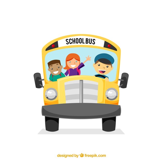 Autobús escolar con niños con estilo de dibujos animados