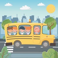 Vector gratuito autobús escolar y niños