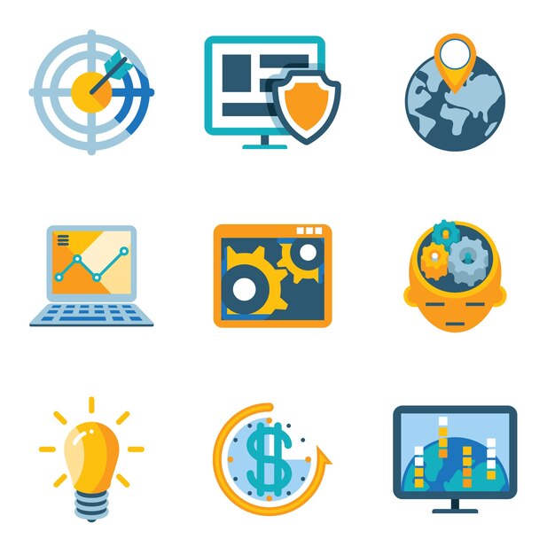 Automatización de procesos de color e iconos de aumento de eficiencia aislados