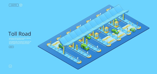 Vector gratuito autopista de peaje isométrica con automóviles y puesto de control