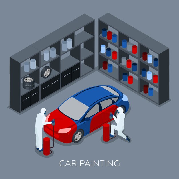 Autos de pintura autoservicio bandera isométrica