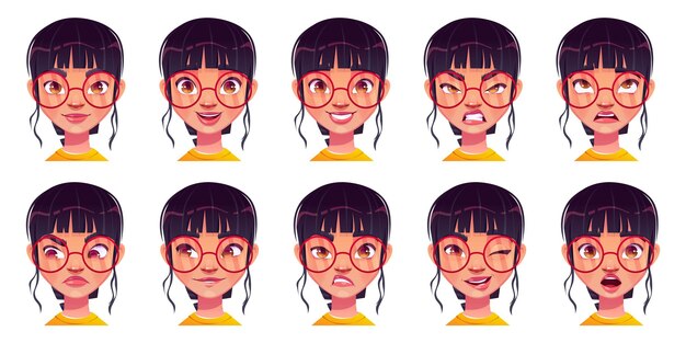 Avatar de cara de niña con expresión de emoción diferente