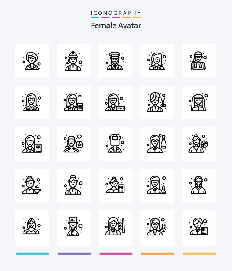 Avatar femenino creativo 25 paquete de iconos de contorno como trabajador de la construcción investigadora mujer matemática mujer