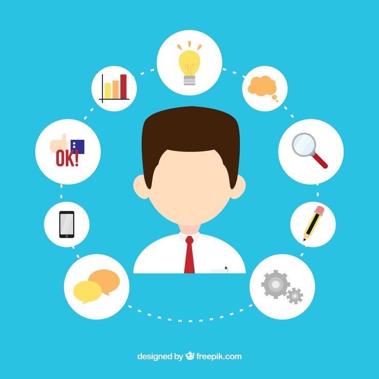 Vector gratuito avatar de negocios con iconos