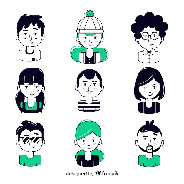 Avatar de personas dibujadas a mano negro y verde