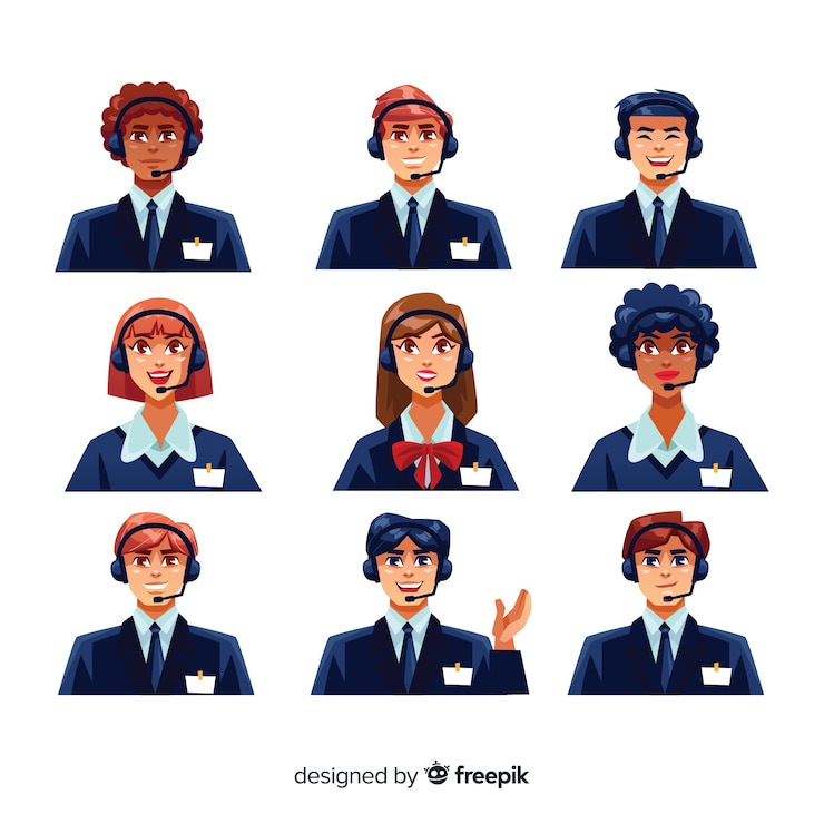 Vector gratuito avatares de call center en diseño flat