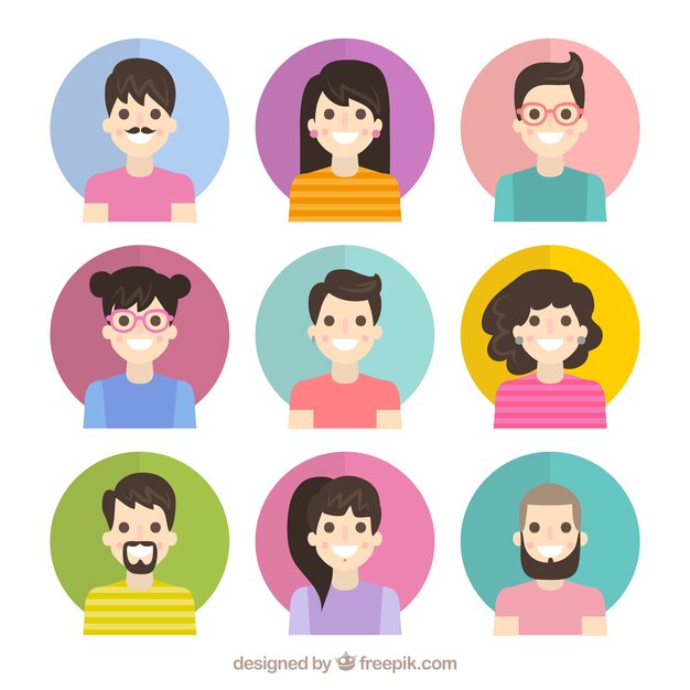 Avatares felices con círculos coloridos