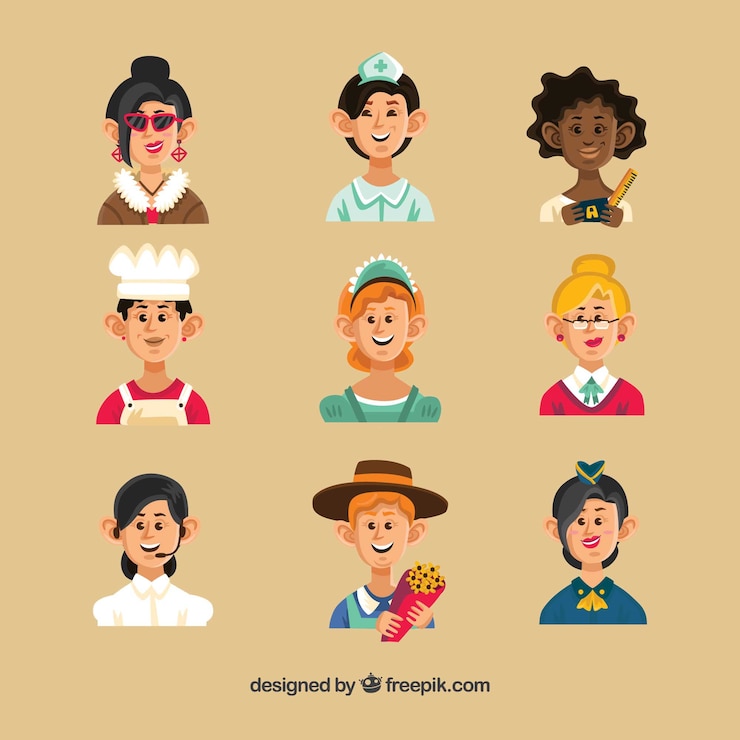 Vector gratuito avatares de mujeres sonrientes de dibujos animados