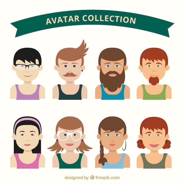 Avatares planos masculinos y femeninos