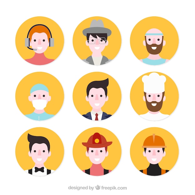 Vector gratuito avatares de profesionales masculinos con diseño plano