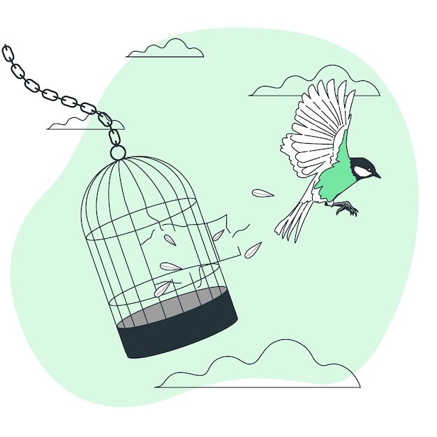 Vector gratuito ave saliendo de la ilustración del concepto de jaula