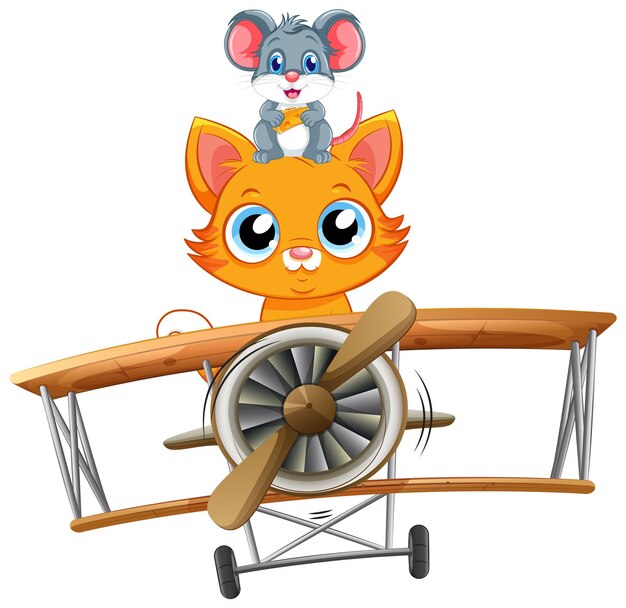 Aventurero avión volador de gato y ratón