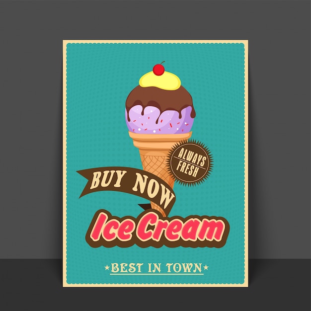 Vector gratuito el aviador, la plantilla o la bandera verde del vintage diseñan con el ejemplo del helado delicioso.