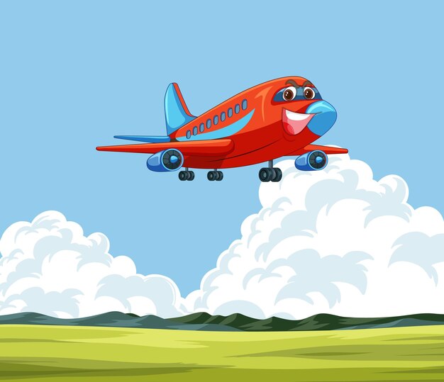 Un avión feliz volando por el cielo