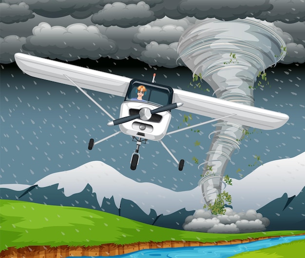 Avión ligero volando a través del vector de tormenta
