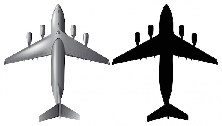 Vector gratuito avión con silueta sobre fondo blanco