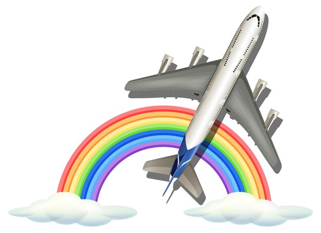 Un avión volando sobre el arco iris