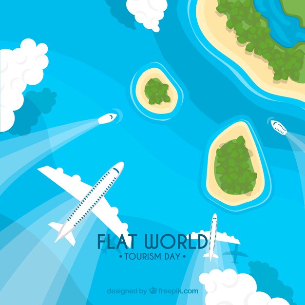 Aviones, barcos e isla con diseño plano