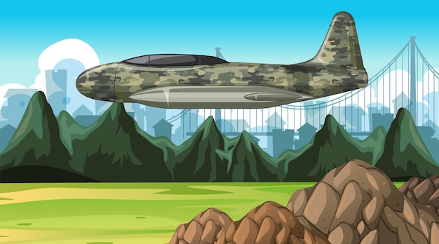 Aviones militares con fondo de escena al aire libre.