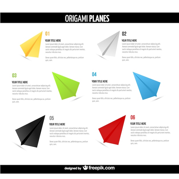 Aviones de papel estilo origami con texto