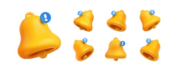 Aviso iconos con campana de oro y signo de exclamación