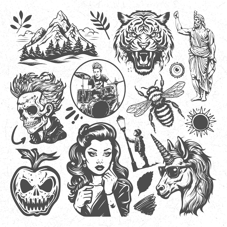 Vector gratuito awesome scribble hand drawn doodle tattoo element vector (vector de elementos de tatuaje dibujado a mano y garabateado)