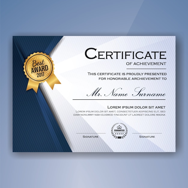 Azul y blanco elegante certificado de logro plantilla de fondo