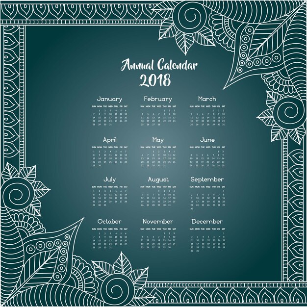 Azul y blanco Mandala estilo calendario floral 2018