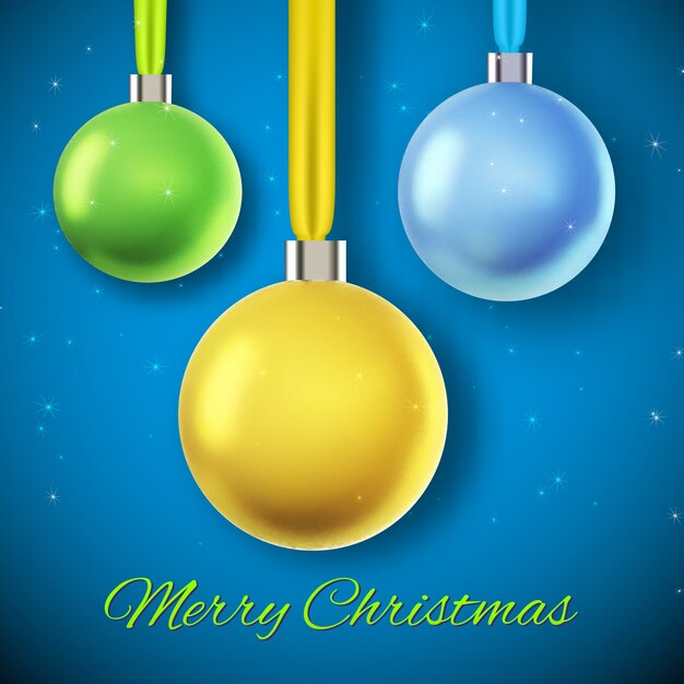 Azul con tres adornos navideños coloridos colgantes ilustración plana