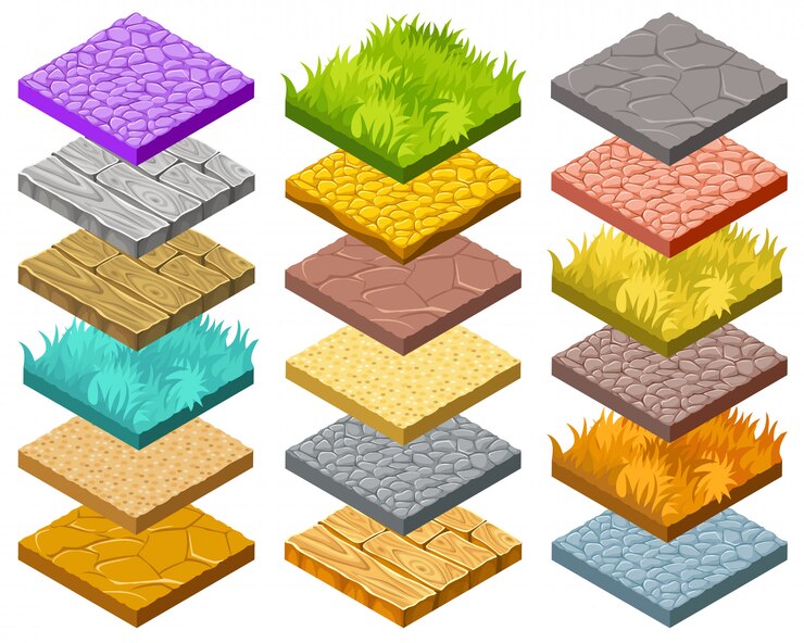 Vector gratuito azulejos isométricos aislados para juegos de computadora.