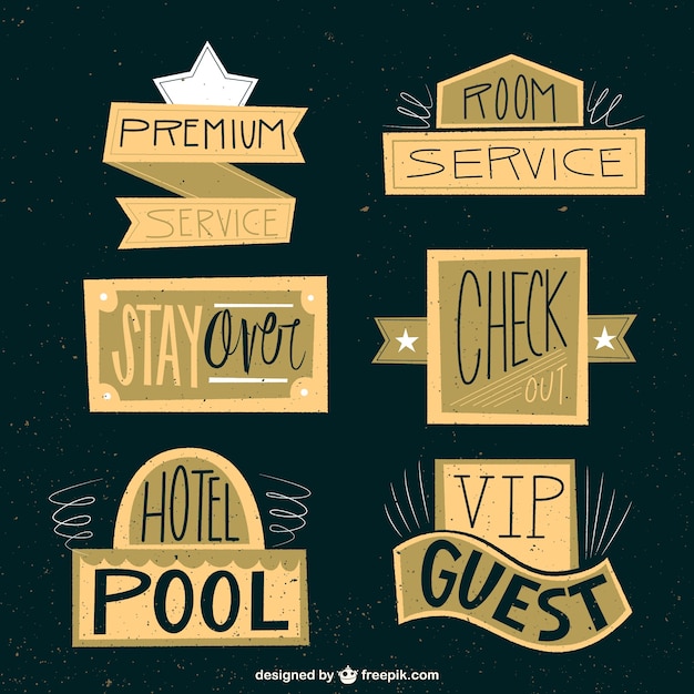 Badges de hotel en un estilo retro