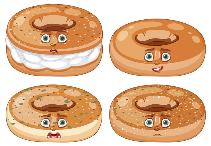 Vector gratuito bagels animados con caras expresivas