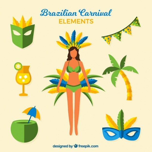 Bailarina y elementos de carnaval de brasil