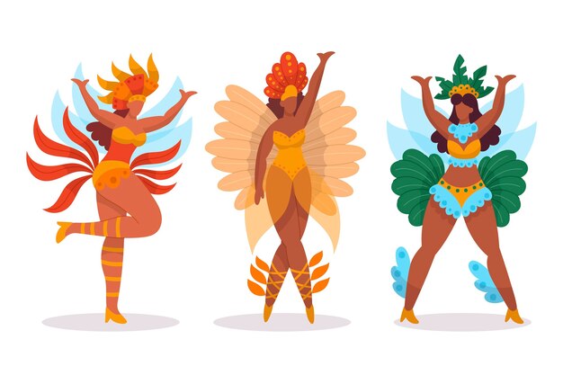 Bailarines de carnaval brasileño con pack de disfraces