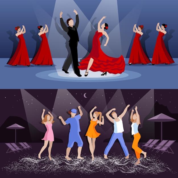 Vector gratuito bailarines en movimiento banner