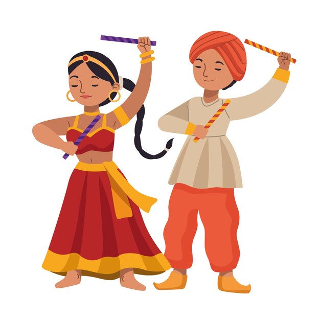 Bailarines navratri disfrazados icono aislado