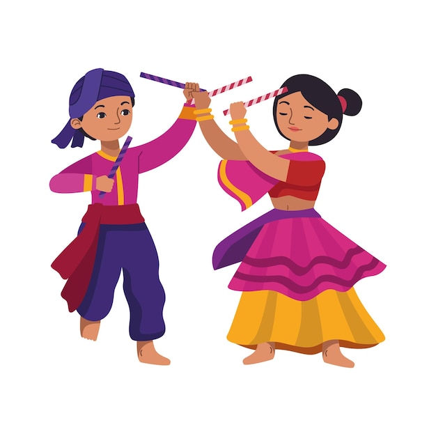 Vector gratuito bailarines navratri hombre y mujer icono aislado