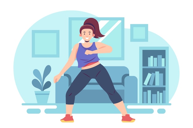 Vector gratuito baile fitness en casa ilustrado