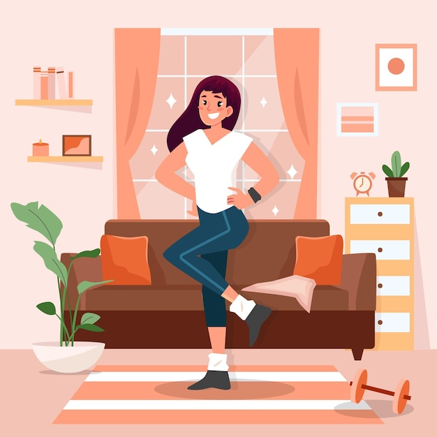 Vector gratuito baile fitness en casa ilustrado